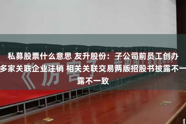 私募股票什么意思 友升股份：子公司前员工创办的多家关联企业注销 相关关联交易两版招股书披露不一致